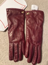 NWT Vintage Coach 80633 Bordeaux Leather Cashmere Lined Gloves Size 8 w/ Box