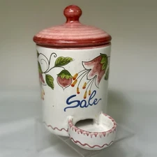 Salt Cellar Dispenser Original Hand Painted Floral Motif Italy Coast
