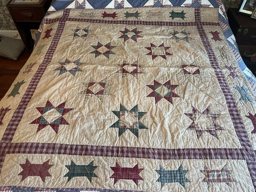 Vintage Quilt Patchwork Stars Handmade Cotton Throw Primitive
