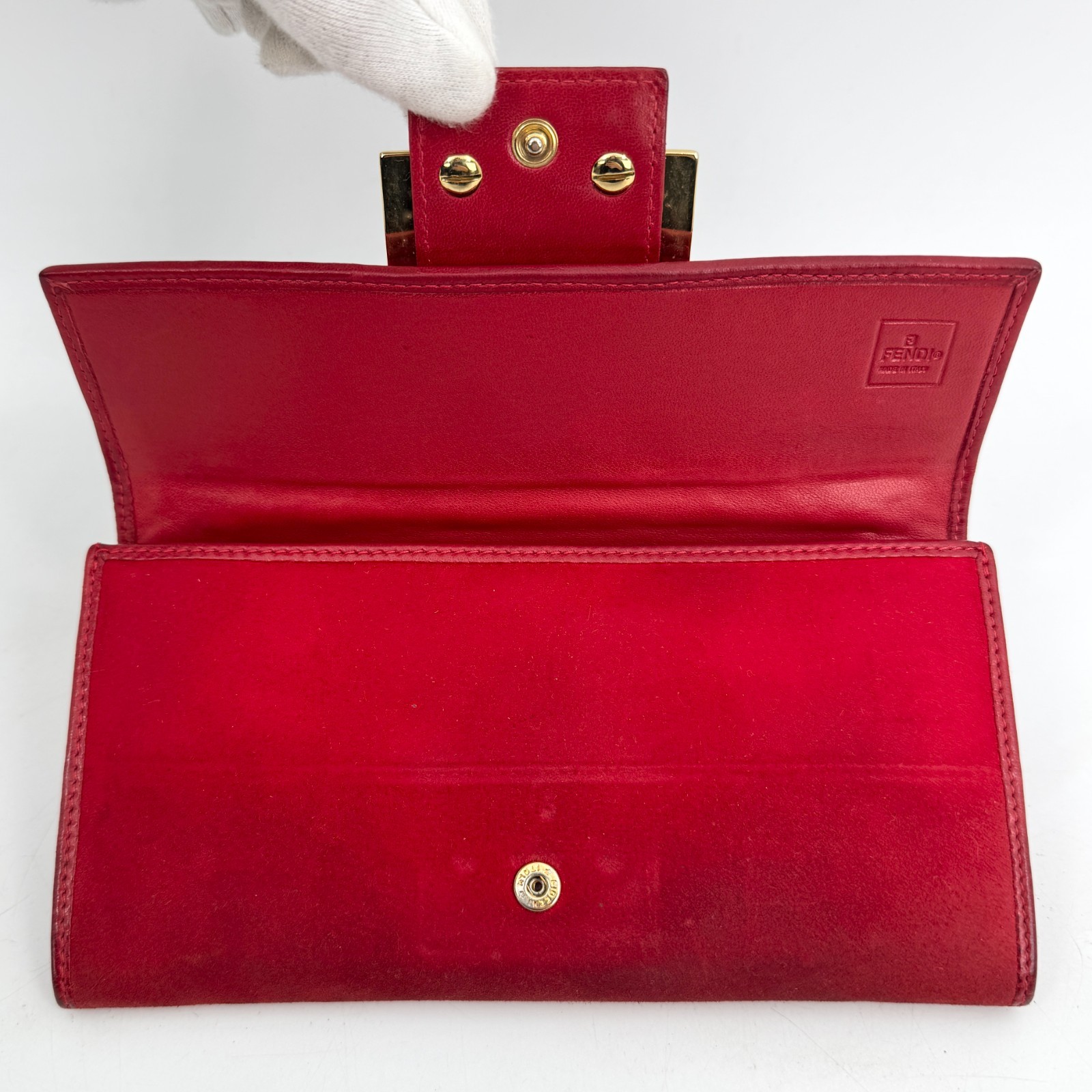 Fendi Long Wallet Purse Suede Red Authentic 455T0410 thumbnail 3