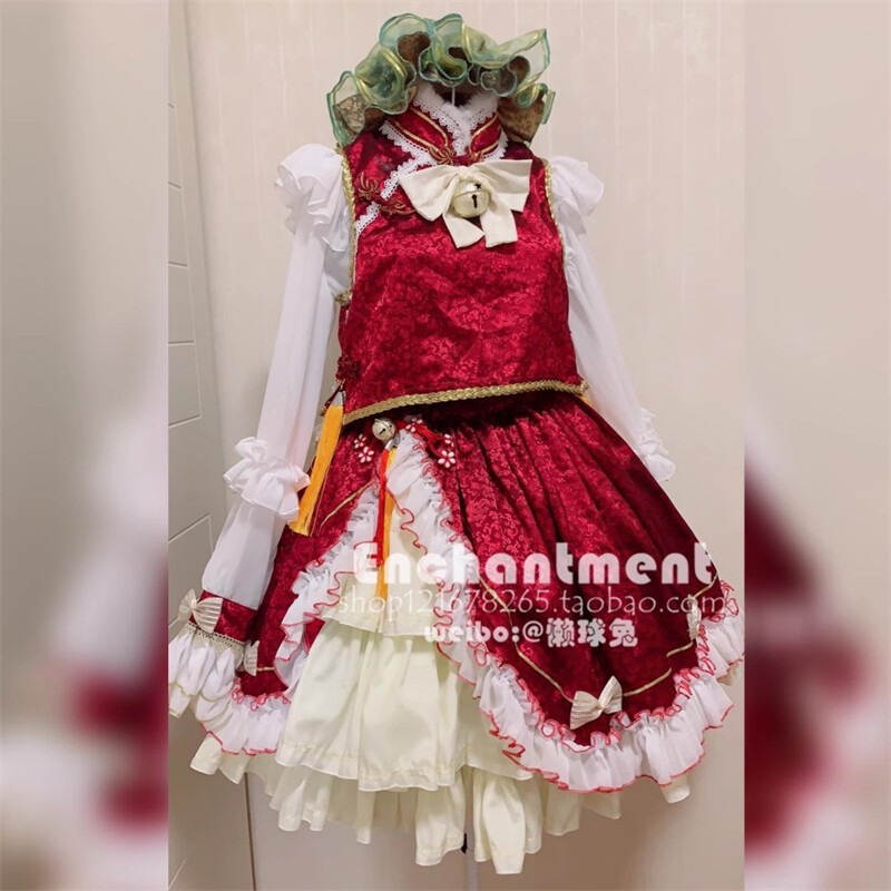 Customized TouHou Project Chen Cosplay Costume Maid Dress Ears Tail Lolita NEW