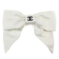 Excellent CHANEL hair accessory COCO Mark Ribbon Barrette Hair Clip silk 24P