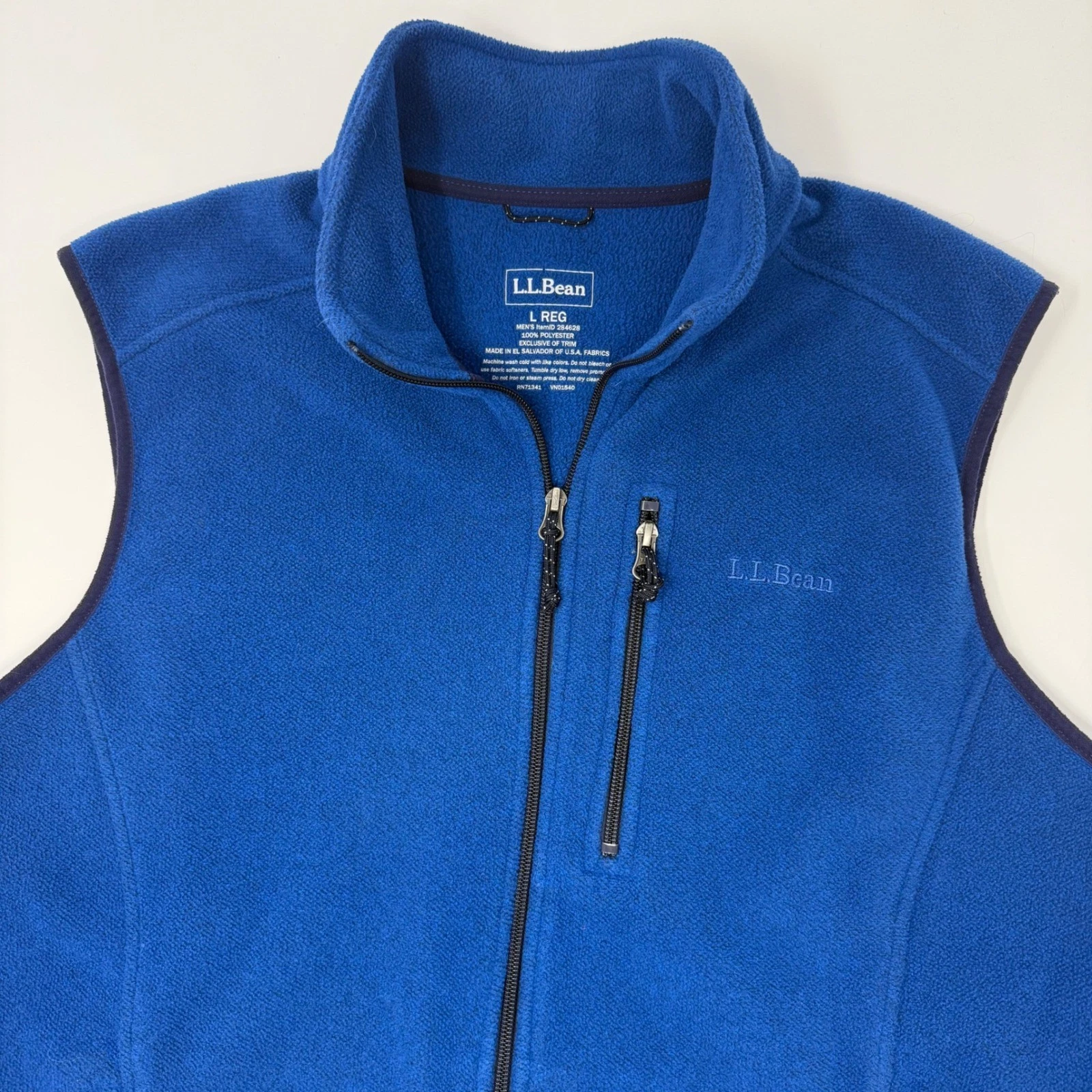 LL Bean Mens Royal Blue Fleece Vest Full Zip Mock Neck Large Ref