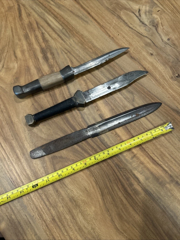 "Lote de 3 cuchillos de lucha hechos en teatro militares de 12"" hoja fija de colección" Foto 2 de 3