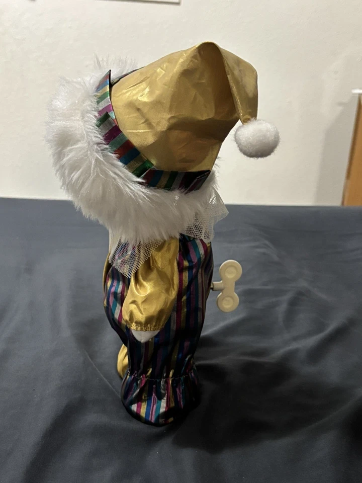 Boneca palhaço vintage musical ouro com listras com cabeça em movimento - Imagem 4 de 4