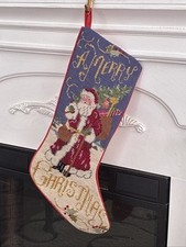 Vintage Needlepoint Santa Christmas Stocking 20  