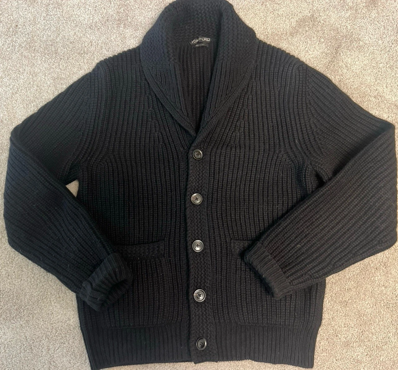 Tom Ford — TOM FORD Cashmere And Mohair Bland Shawl Collar Cardigan Size 48