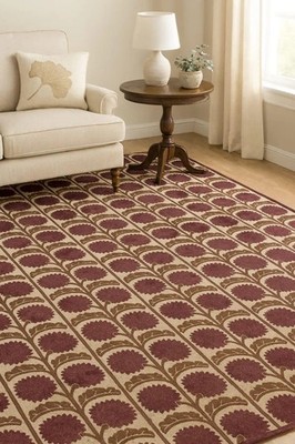 Hand Tufted Wool Area Rug | Maroon Floral Carpet for Living Room Luxury Handmade