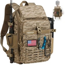 Piscifun Fishing Tackle Backpack with Rod Holder, Water Resistant, Khaki