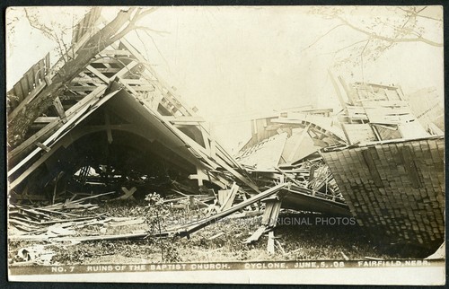 Hudhud Cyclone FAIRFIELD NEBRASKA BAPTIST CHURCH RUINS 1908 CYCLONE TORNADO RPPC Photo ...