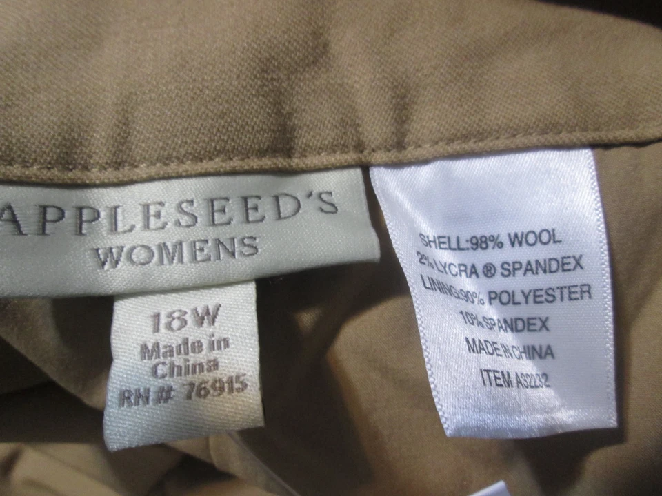 Pantalones de Gabardina de Lana Appleseed’s 18W Camel Elastizados Forrados Pierna Recta Oficina Foto 3 de 4