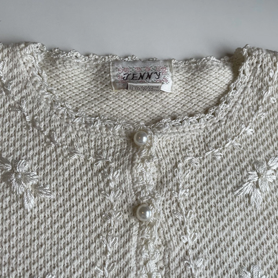 Винтажный вышитый кардиган Jenny свитер размер M слоновая кость бисер бабушка коттеджкор - Изображение 2 из 4