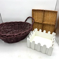Rustic Basket Lot Farmhouse Decor Wicker White Wood Divided Bamboo Square Tray