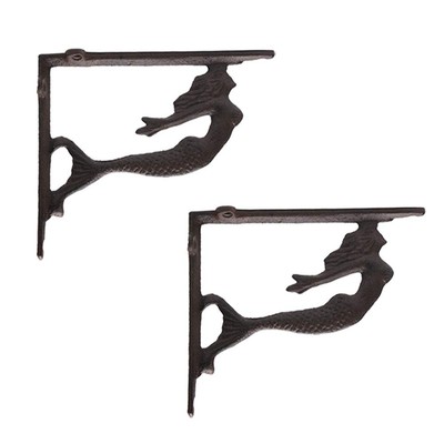 BRASSTAR 2PCS Rustic Cast Iron Fish Shelf Brackets Nautical Wrought Iron