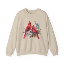 Winter Cardinal Sweatshirt, Red Bird Cozy Holiday Bird Design