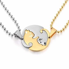2026 New Stainless Steel Yin-Yang Cat Couple Necklace Pair with Gift Box