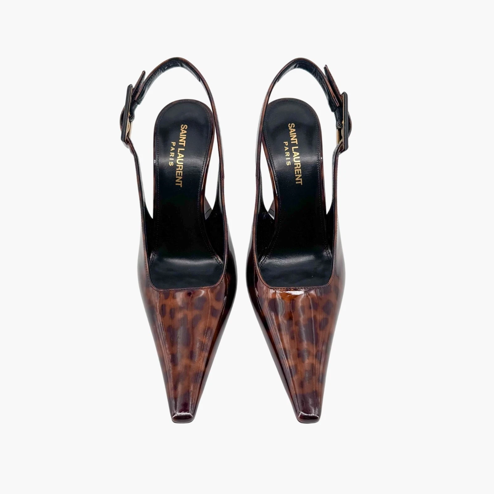 SAINT LAURENT (YSL) Saint Laurent Dune 110 decolte marroni vernice tacco alto slingback taglia 38 US 8 donna