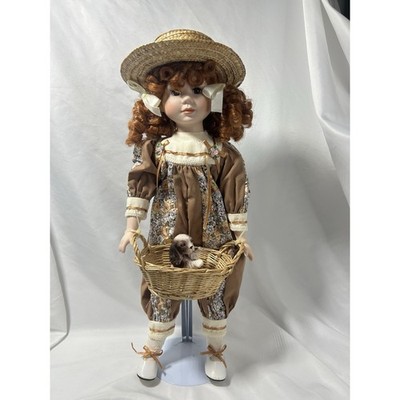 1993 HOUSE OF LLOYD Porcelain Doll PENNY & PUPPIES 18'' Doll Basket Only One Pup