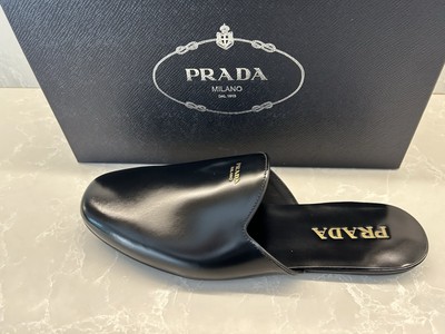 New Prada Men's Black Analog Smooth Leather Slipper Shoes US 9 UK