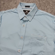 Butter Cloth Icy Cotton Shirt Mens Blue Slim Short Sleeve Button Up Geometric