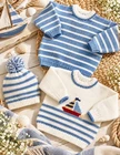 Baby Striped Sweater Hat with Boat motif Knitting Pattern DK12-24" prem size 518