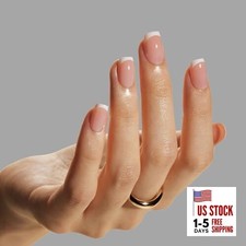  32Pcs White French Tip Press on Nails Short Square – Soft Gel FRENCHY SQUOVAL