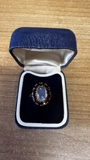 Vintage 9ct Gold Ring Blue Cabochon & Garnet Cluster - Size P - 3.24g