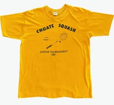 Vintage Choate Rosemary Hall Squash Tournmanet 1981 Yellow T-Shirt Size XL