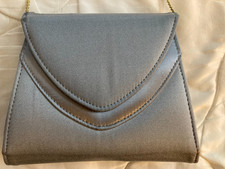 Satin Gray Dress/Occassion Purse With Gold Chain
