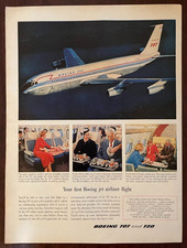 1958 Boeing 707 Jet Airliner Vintage Print Ad Airplane Luxury Travel