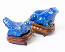 Set of 2 Vintage Lapis Lazuli Carved Stone Figurines Bird & Frog Statues 262g