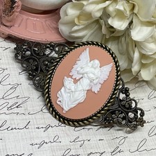 Peach White Angel VALENTINE Gift Mom Wife Bride Cameo Pin Hair Clip Jewelry Comb