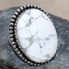 925 Silver Plated Howlite Ring US 6.5 Artist Made Jewelry GW