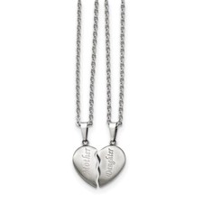 Stainless Steel Brushed Mother Daughter Heart Charms on 18" Chain Necklace Set