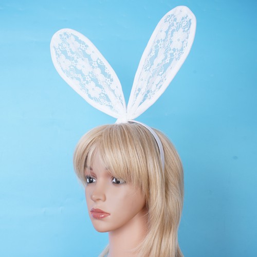 Adults Lace Sexy Rabbit Ears Hair Hoop Collar+Cuffs Plush Ball Bunny Tail Sets - Picture 24 of 52