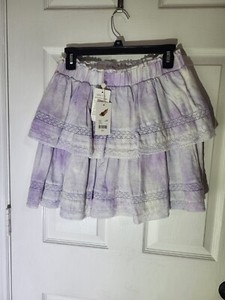 Chelsea And Violet Coordinating High Rise Lace Linen Tie Dye Ruffle Mini Skirt  