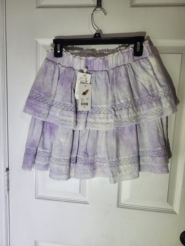 Chelsea And Violet Coordinating High Rise Lace Linen Tie Dye Ruffle Mini Skirt  