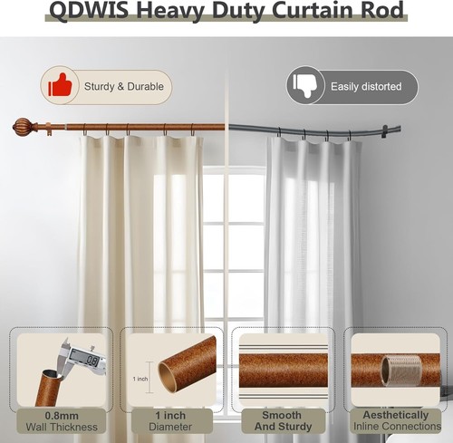 Stylish Red Imitation Wood Curtain Rods 36-120 in Adjustable Length with Finials - Picture 5 of 11