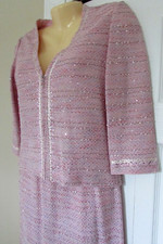 EXQUISITE St John evening pink multicolor rhinestone embellished skirt suit-4