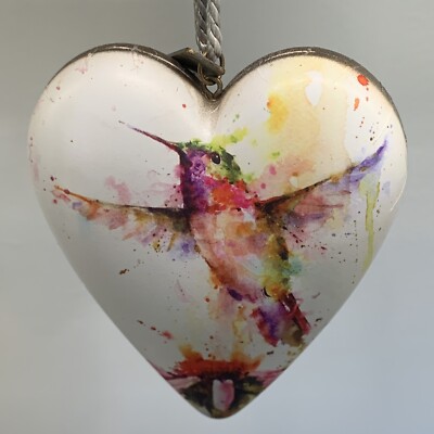 DEMDACO Hummingbird Art Heart Watercolor 4  Resin Stone Collectible Ornament