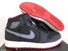 NIKE AIR JORDAN 1 MID BLACK-COOL GREY-GYM RED SZ 9 RARE! [554724-004]