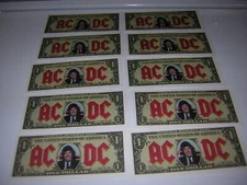 AC/DC PROMO MONEYTALKS DOLLAR BILL LOT OF 10 VINTAGE 1990 ANGUS YOUNG