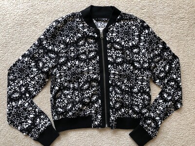Abercrombie & Fitch Women's Full Zip Jacket Black White Kaleidoscope Print Small