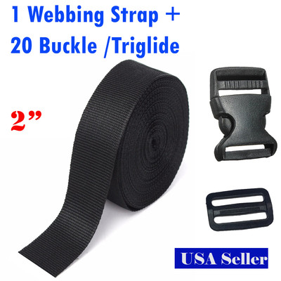 2 Inch 10 Yards PP Webbing Strap +10 Buckle + 10 Triglide Sewing Tool 5cm DIY 