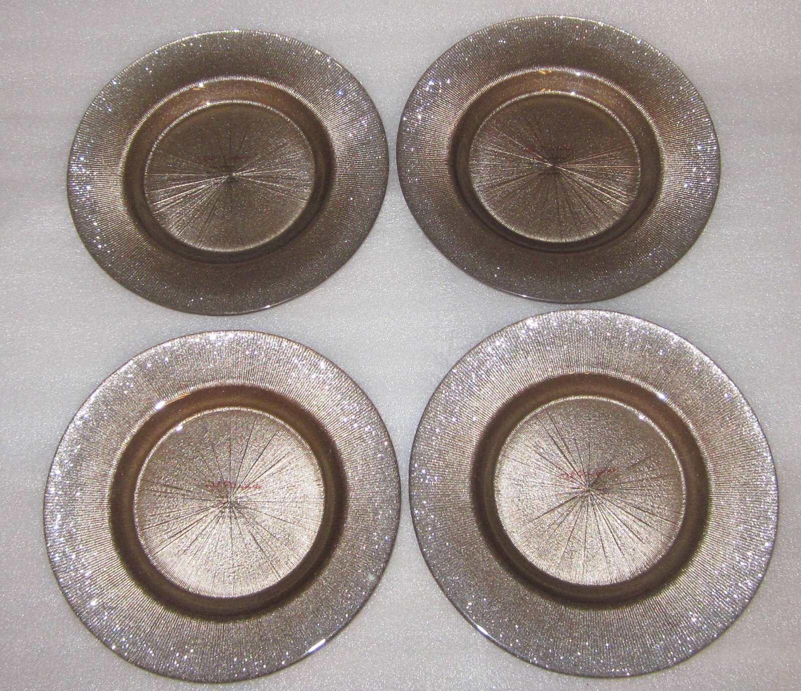 SET 4 RED POMEGRANATE GILDED GLITTER GLASS PLATES 8" NEW w TAGS GOLD BRONZE ROSE