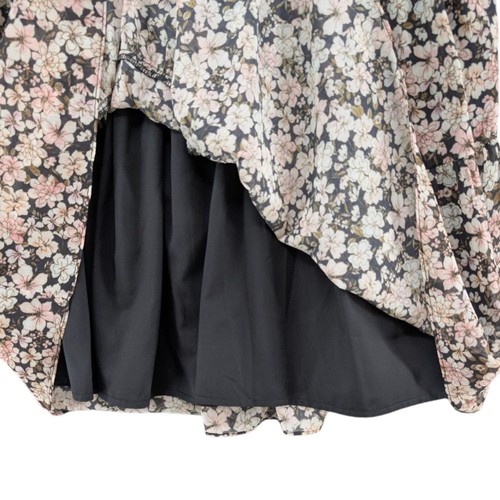 Tart Floral Mini Dress Black Multicolor 3/4 Sleeve Pleated Keyhole Neck Size XS - Picture 11 of 12