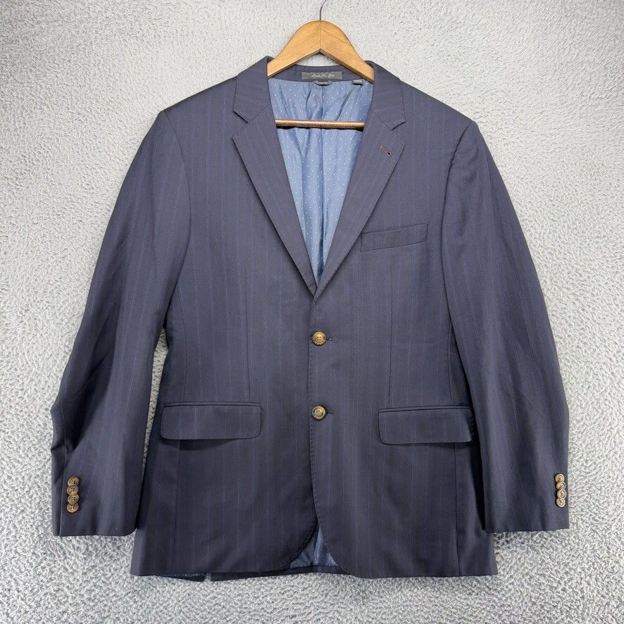 Indochino Blazer Jacket Men's 42 Blue Pinstripe Custom Sport Coat Wool Silk