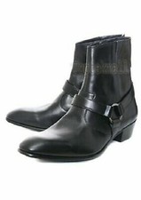 Handmade Men's Leather Ankle High Black Side Zipper Formal Casual Boots-619