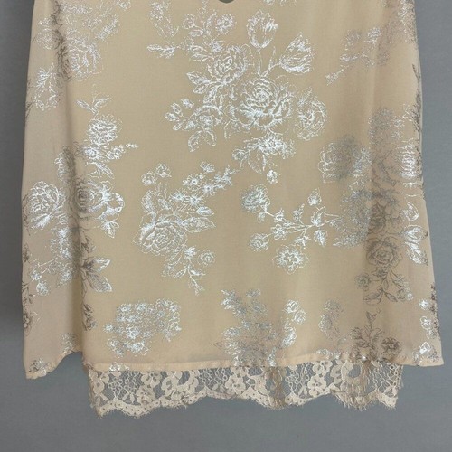 Jolt Tank Top Metallic Lace Hem V-Neck Cream Sleeveless Women Size Medium Lined - Picture 5 of 7