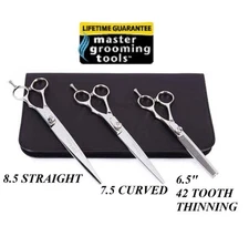 Master Grooming Tools 440 STAINLESS STEEL SHEAR SET THINNING 8.5"CURVED&STRAIGHT